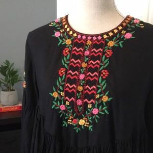 Joie Black Blouse with Multicolor Embroidery